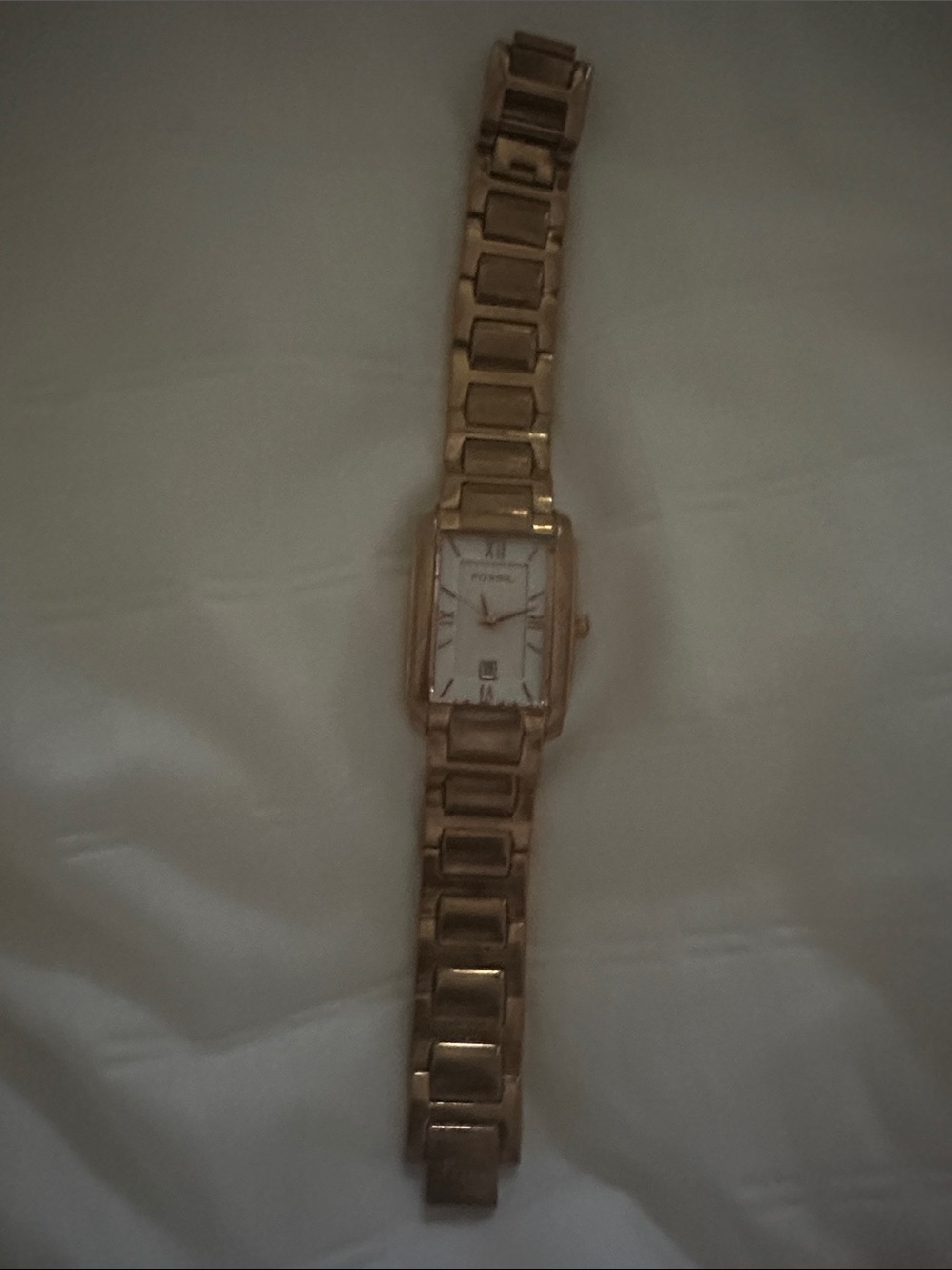 Fossil Gold Tone Rectangular Link Wristwatch Wristwatch